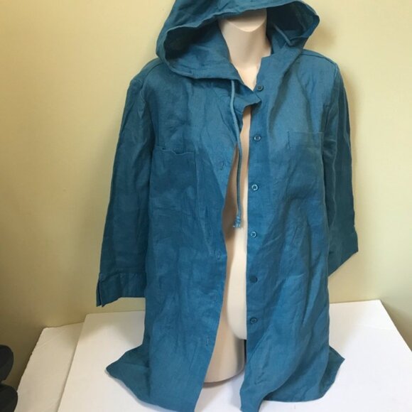 Alice Blue NEW Linen Shirt Hoodie Shirt Jacket Pockets Slits Button Minimalist L - Picture 5 of 15
